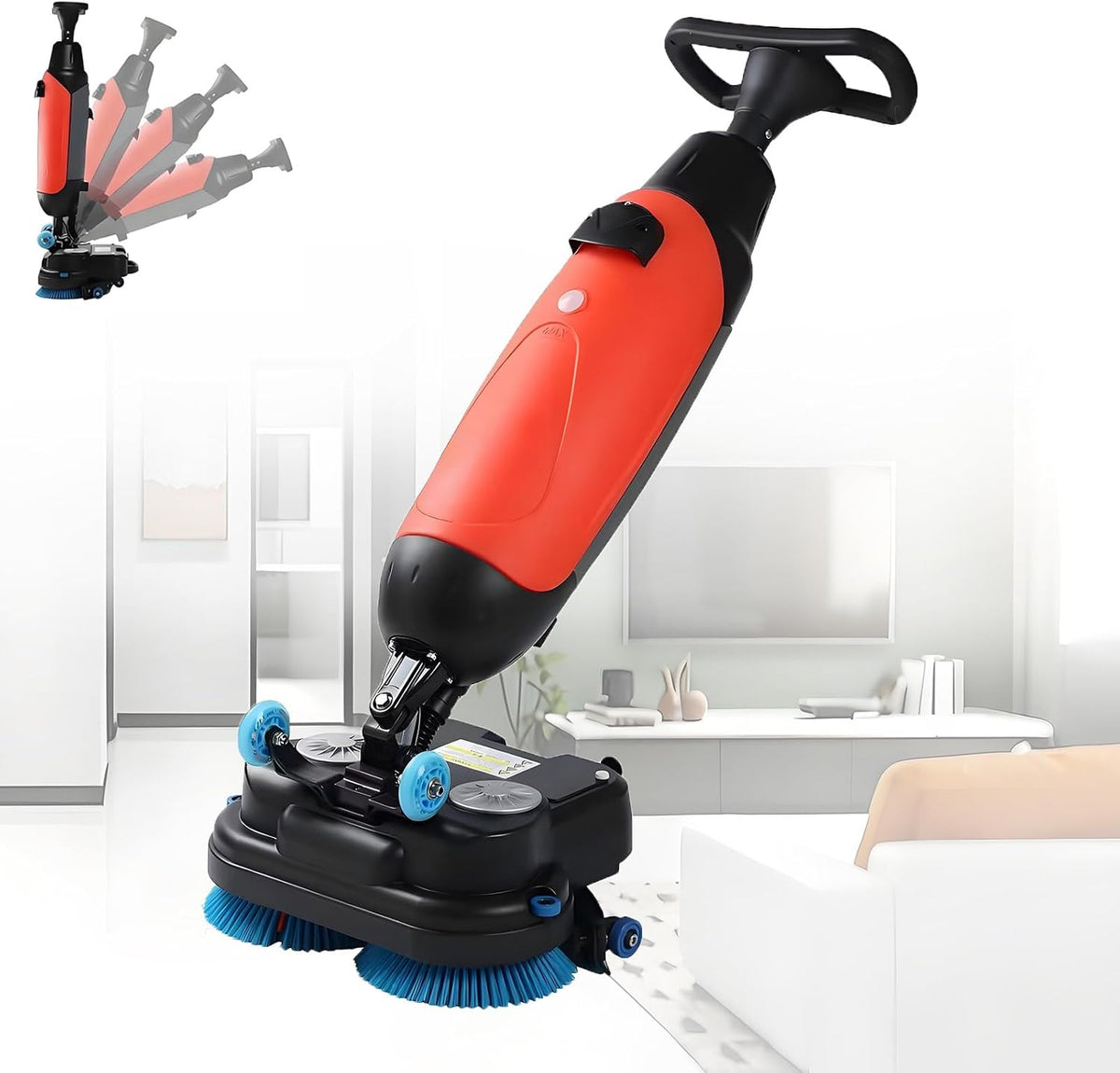 EpyGnom Steelstofzuiger Commerciële Loopbare Vloerschrobber, 43 Cm Reinigingsbreedte, Met Dubbele Watertank Van 4l+6l En 360° Draaibare Borstelkop