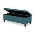 Rechteckiger Aufbewahrungshocker aus Holz und Stoff Petrol 120x40x45cm