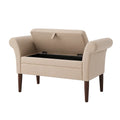 Polsterbank mit Stauraum Beige Leinenoptik Holzbeine