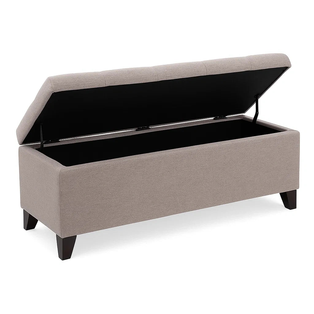 Stoff Aufbewahrungstruhe Beige mit Massivholzbeinen