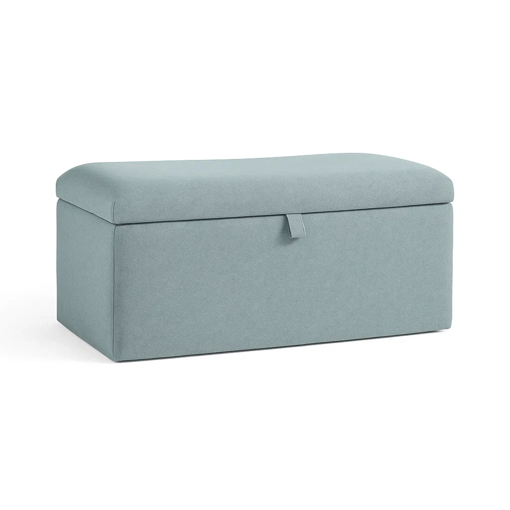 Aufbewahrungsbank Hellblau Holzrahmen Stoff 100 cm