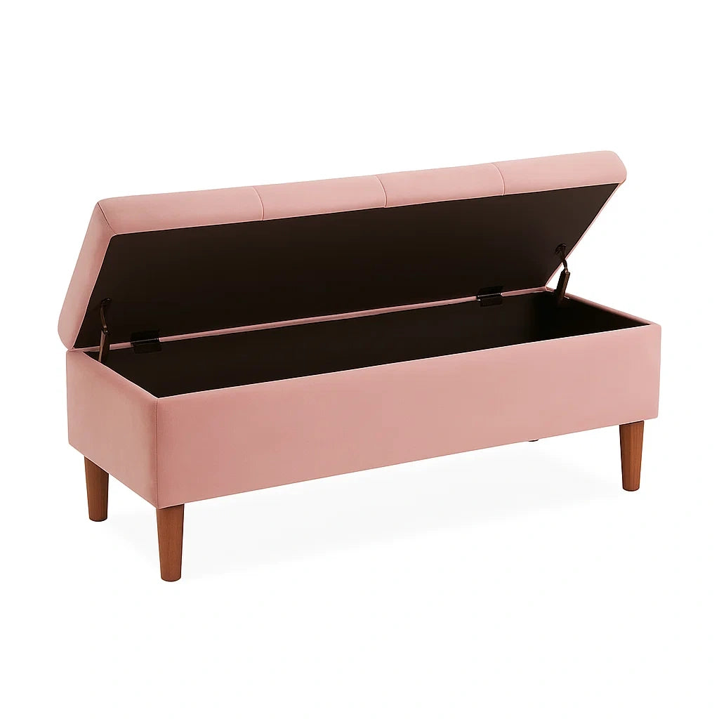 Polsterbank mit Stauraum Rosa Samt Holzbeine 120 cm
