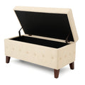 Beige Leinen Aufbewahrungsbank mit Holzrahmen 40x120x45 cm