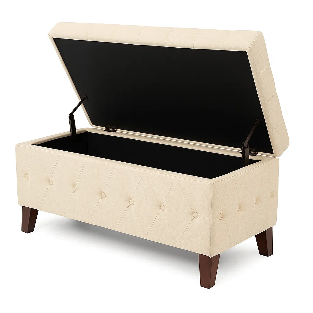 Beige Leinen Aufbewahrungsbank mit Holzrahmen 40x120x45 cm