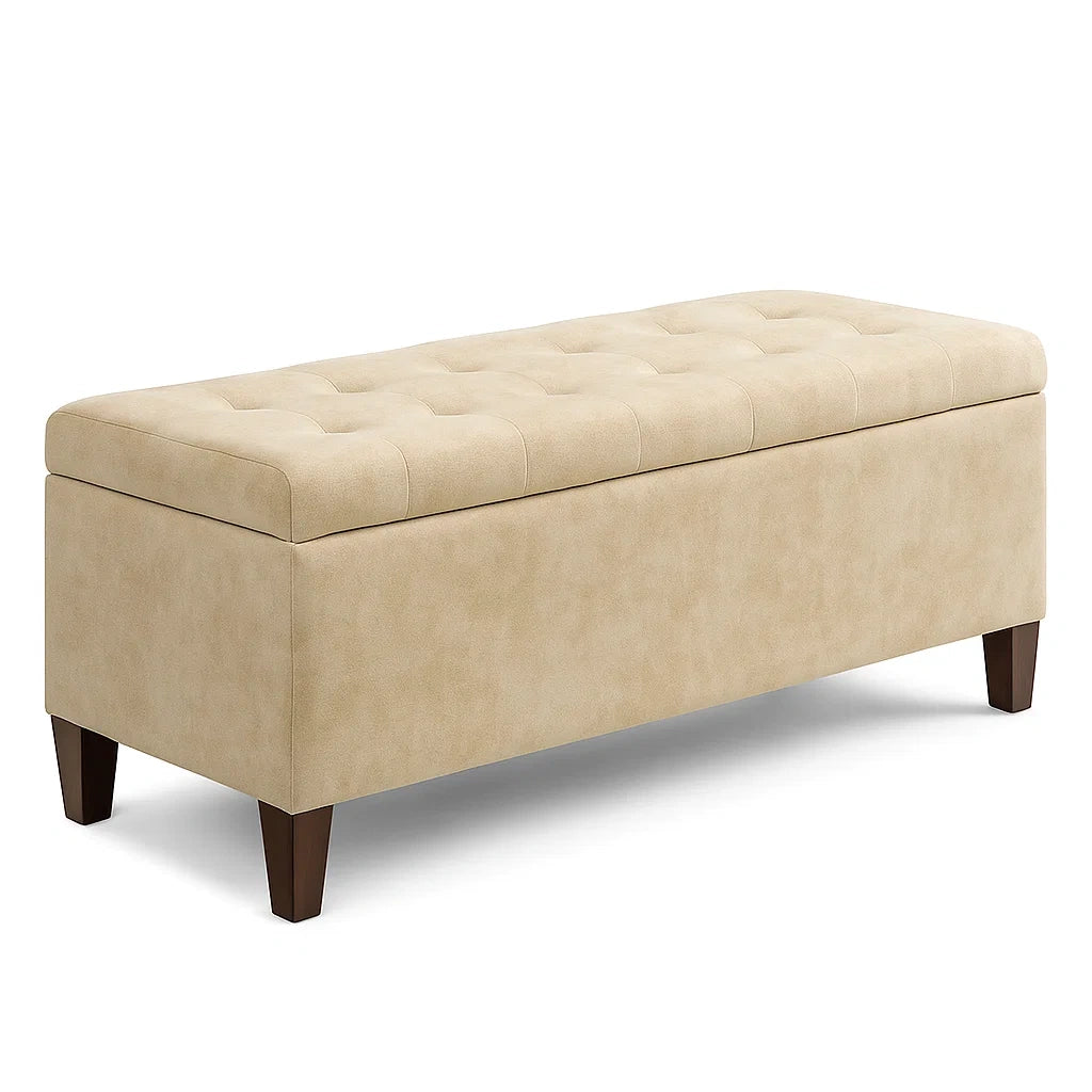 Holztruhe mit Mikrofaserbezug und Stauraum, 120cm, Beige