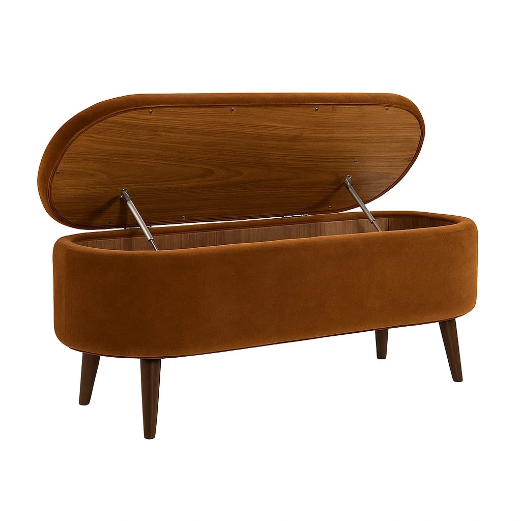Holz Ottoman mit Samtbezug und Stauraum Braun