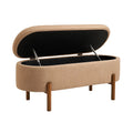 Beige Stoff-Aufbewahrungsbank mit Holzbeinen