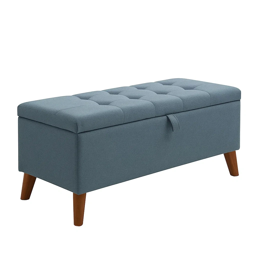 Leinen Sitzbank Blau mit Stauraum 120x40x45 cm