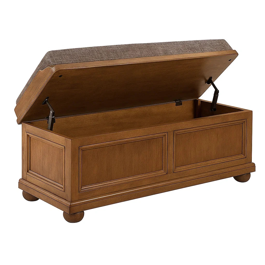 Holztruhe mit gepolstertem Sitz, Braun