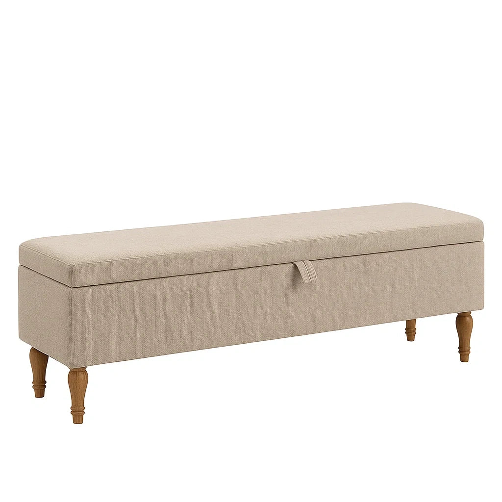 Rechteckige Aufbewahrungsbank mit Leinenbezug Beige 140x40x45 cm