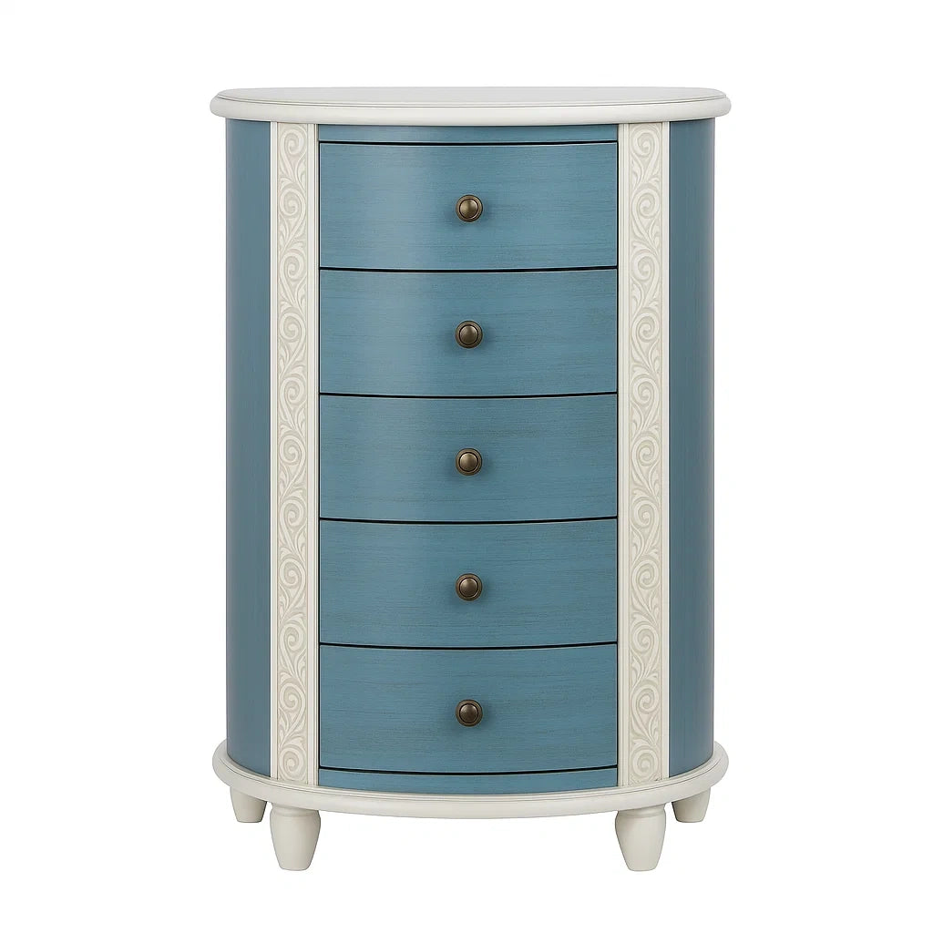 Kommode Holz Blau/Weiß mit 5 Schubladen