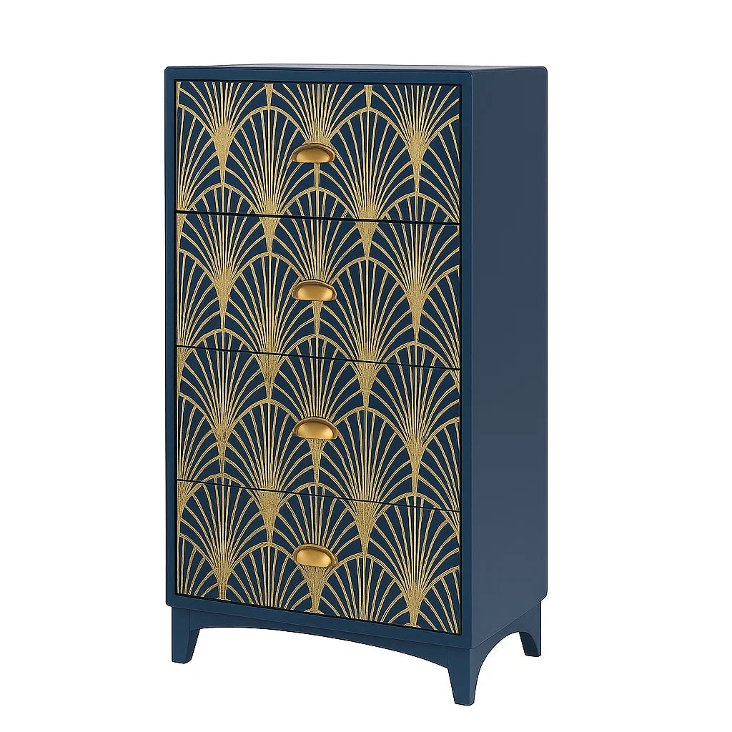 Kommode mit 5 Schubladen Blau Gold MDF