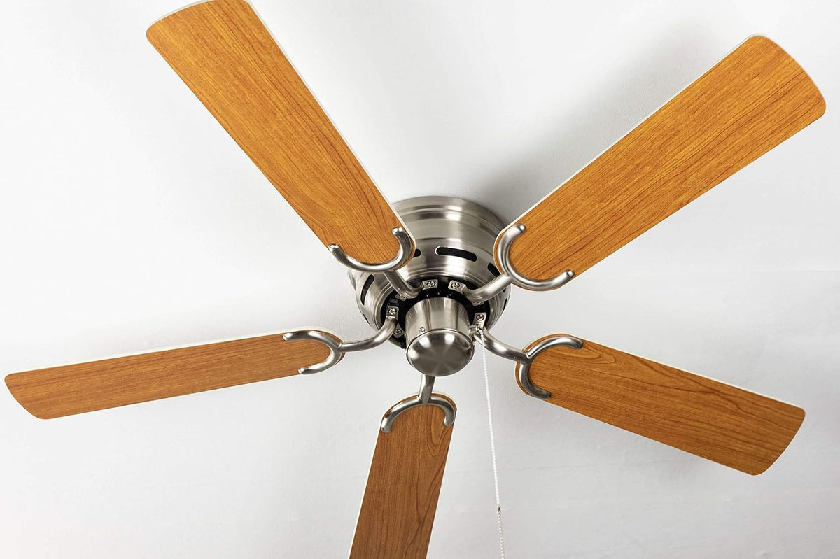 Pepeo Ventilator Plafondventilator Kisa Deluxe nikkel geborsteld, zonder Licht, inclusief trekschakelaar, Lamellen wit/esdoorn