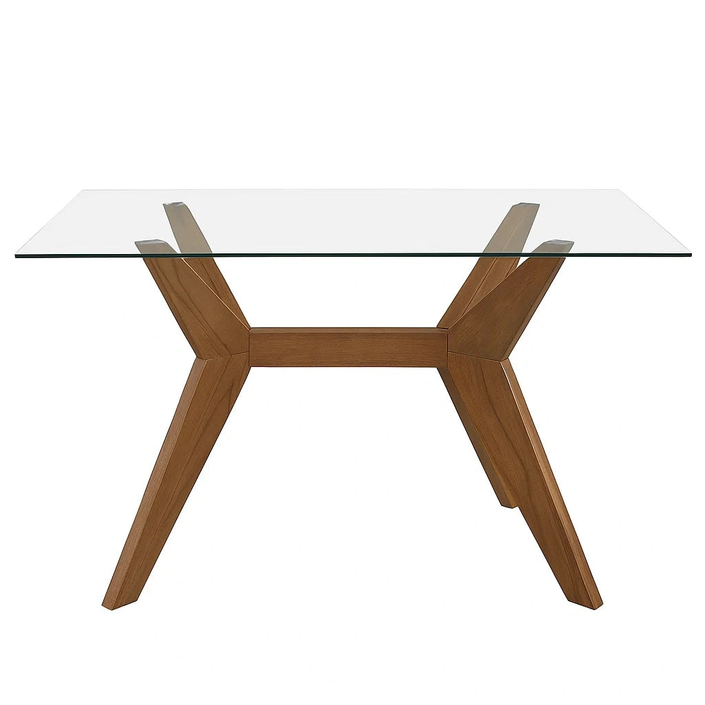 Esstisch Rechteckig Holz Glasplatte 150x90 cm