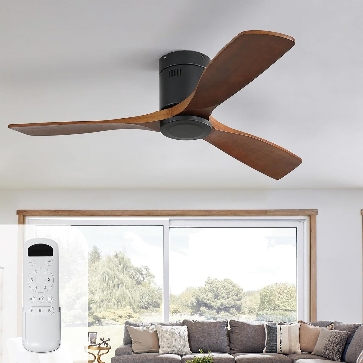 Ventilator Sofucor 132cm Massief Hout Plafondventilator, met Afstandsbediening