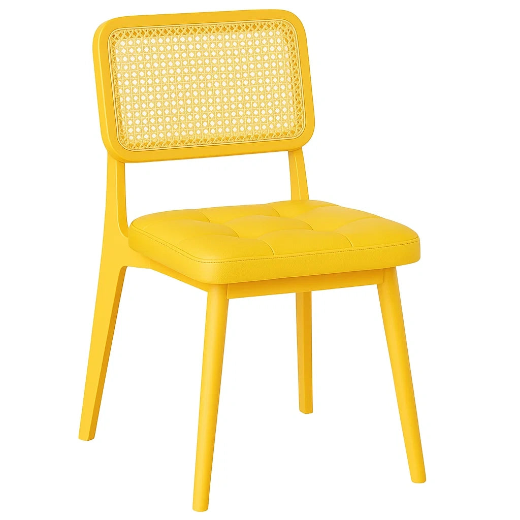 Esszimmerstuhl Gelb Rattan-Rücken PU-Sitz 80x50x55 cm