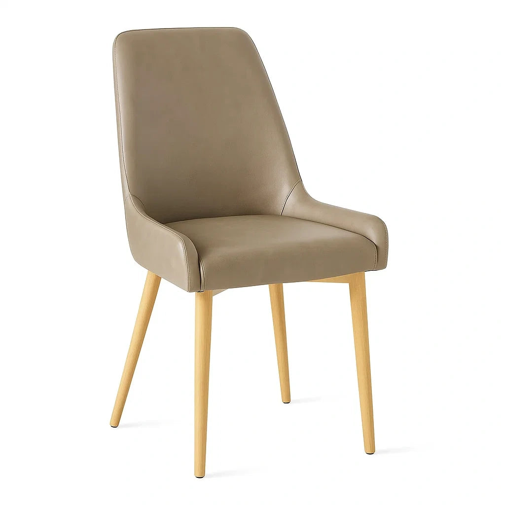 Esszimmerstuhl mit Kunstleder und Holzbeinen, Beige