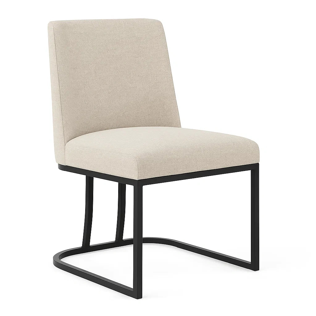 Esszimmerstuhl aus Metall und Leinen, Beige