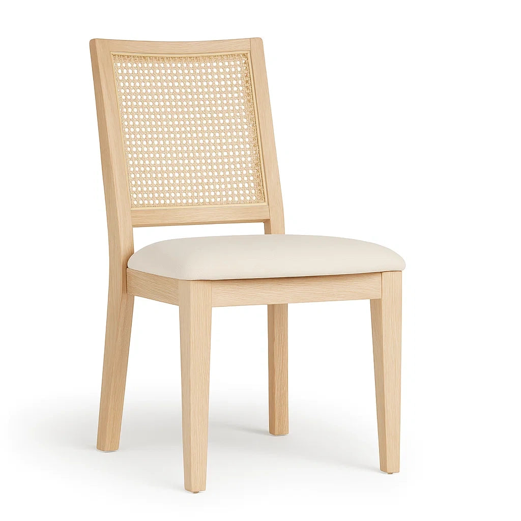Esszimmerstuhl Eichenholz Rattan Rückenlehne Beige Polsterung