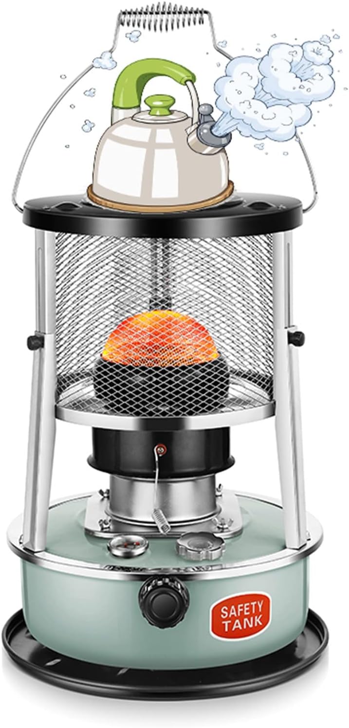 Cqdwd Elektrische kachel Draagbare Kerosineverwarmer Outdoor Campingkachel Rookvrij, 360° surroundverwarming, voor verwarming, kokend water, koken