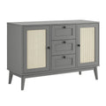 Sideboard Grau Holz mit Rattan-Einsätzen 120x40x80 cm