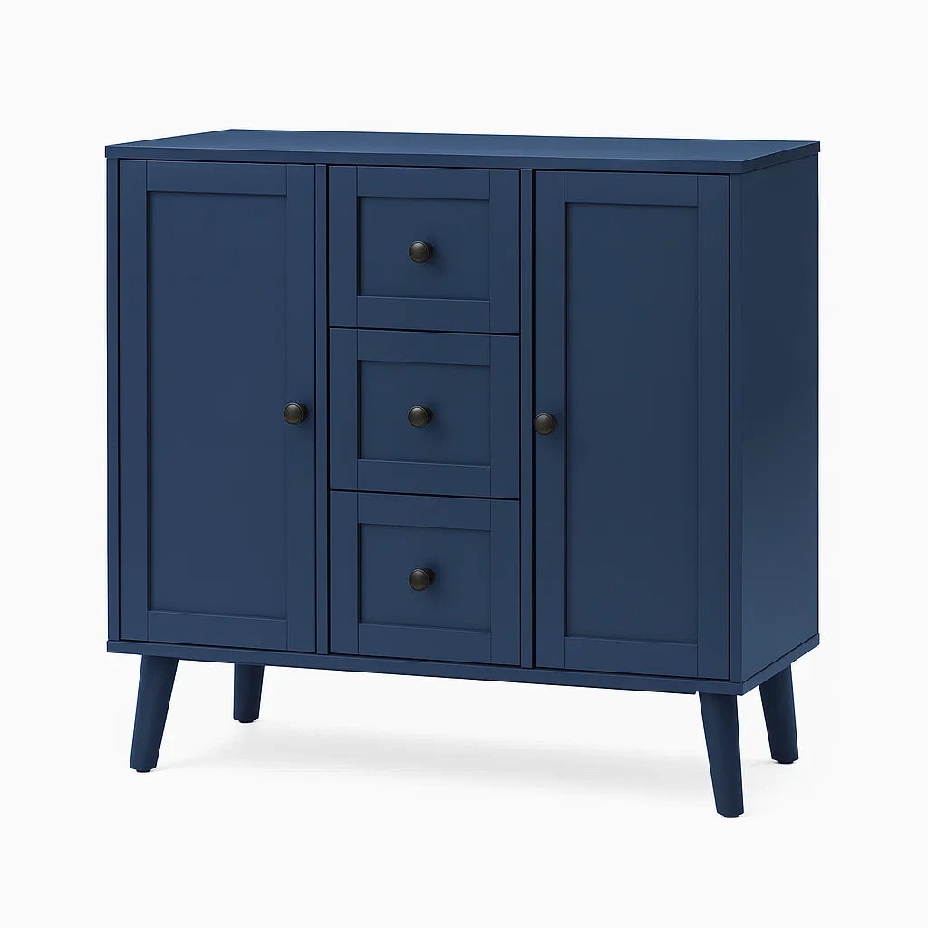 Holzschrank mit 3 Schubladen und 2 Türen in Blau