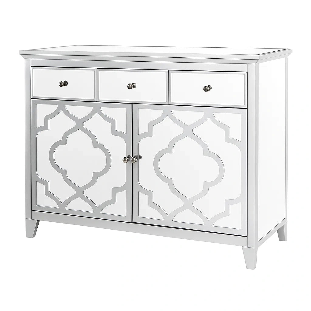 Sideboard MDF mit Spiegelglas Weiß/Silber 120x40x90cm