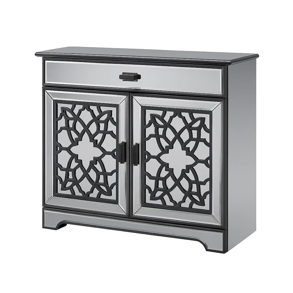 Schwarze Kommode mit Spiegelglas und MDF, 80x35x80 cm