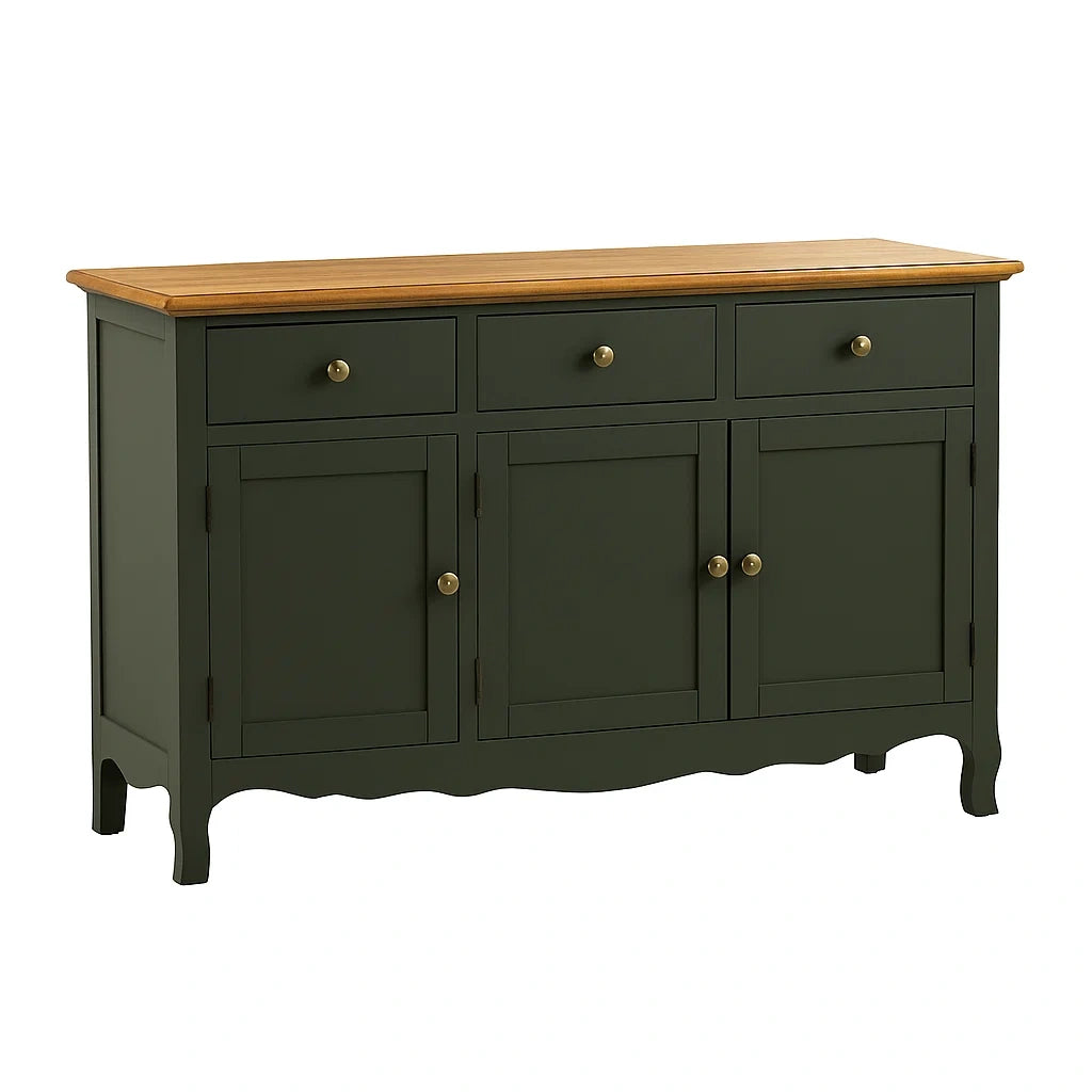 Sideboard Eichen-Massivholz Dunkelgrün mit Eichenfurnier 3 Schubladen 3 Türen