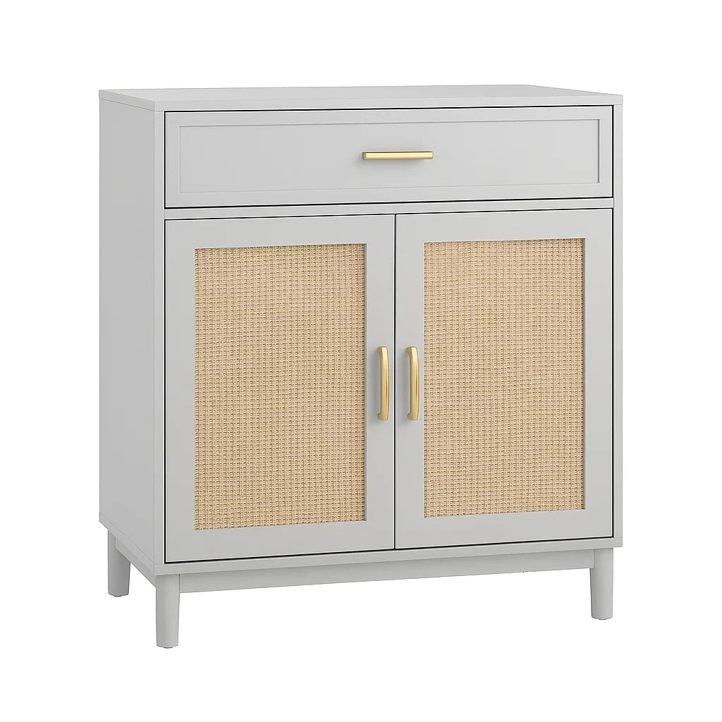 Sideboard aus Holz mit Rattangeflecht Grau 80x40x100cm