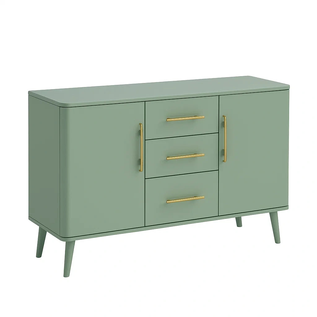Grünes Sideboard mit Türen und Schubladen aus Holz