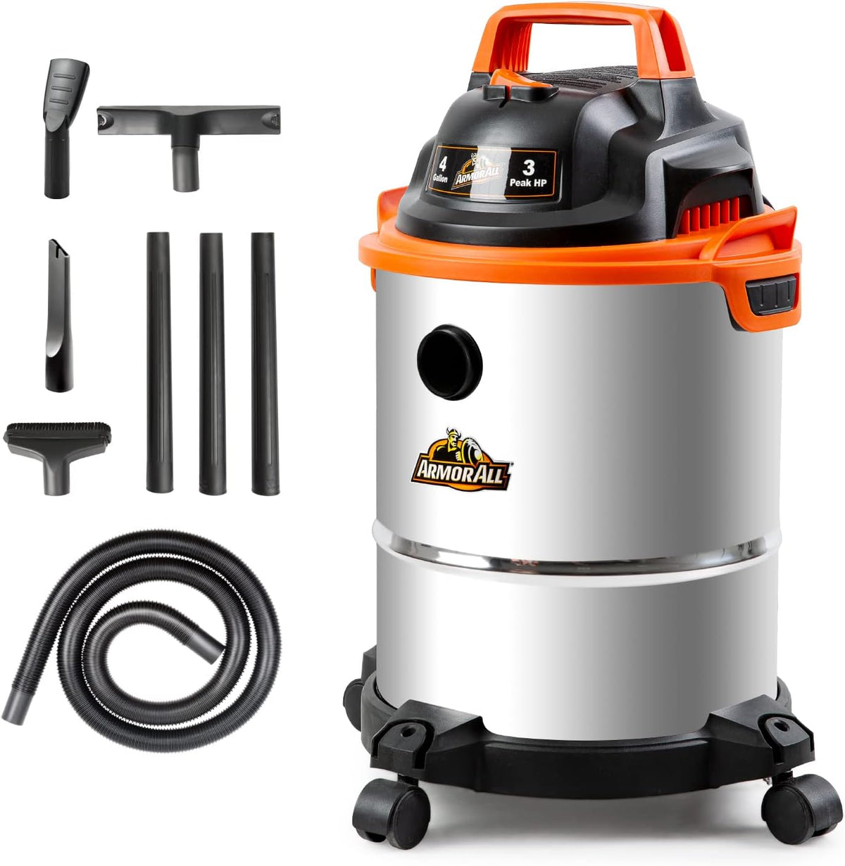 Armor All Nat- en droogzuiger VO408S 0901 Nat- en droogauto, 1,8 l en 3 punten, oranje, roestvrij staal