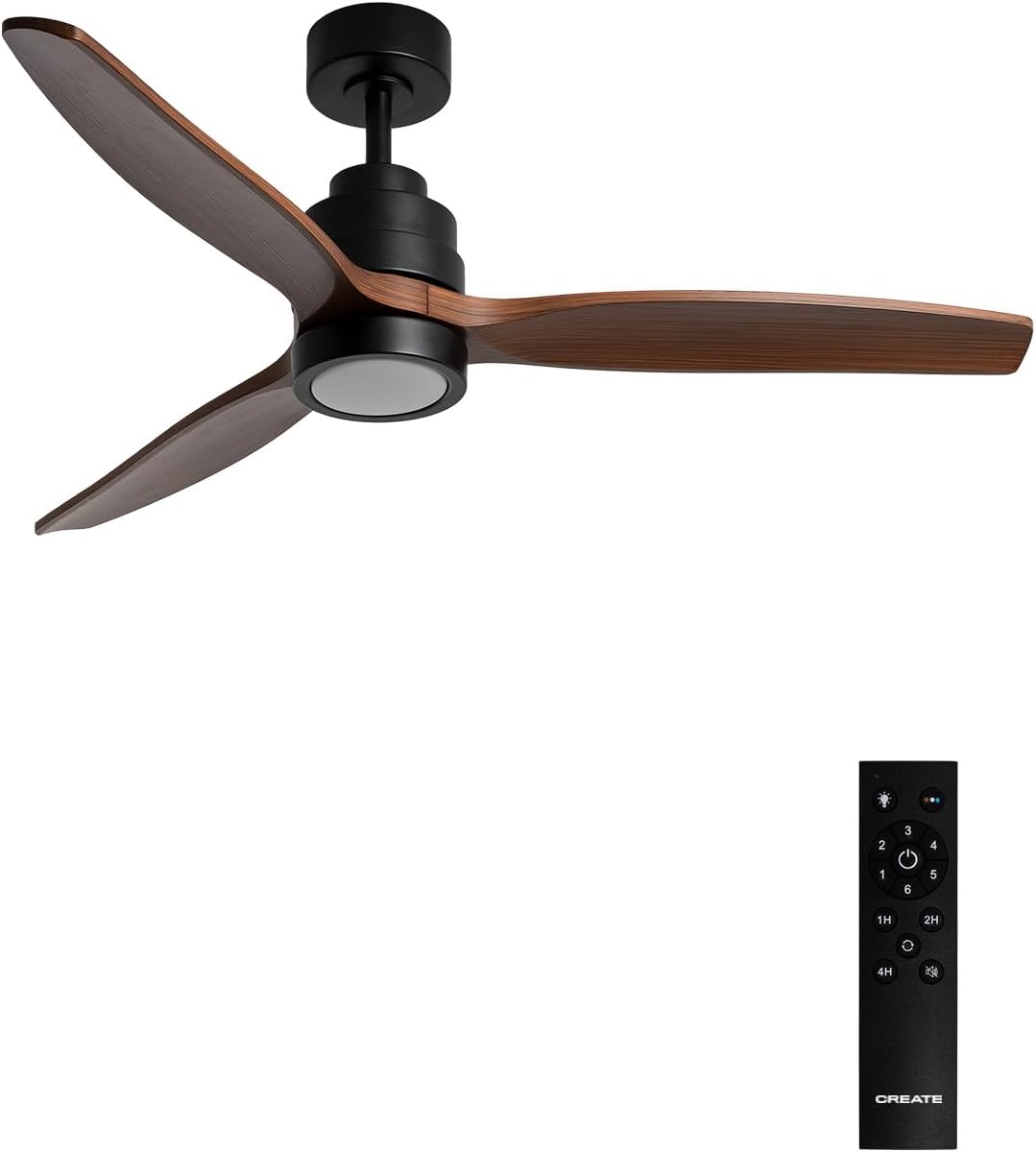 Ventilator Create / Windstylance M/ABS, Ø132 cm, met donker hout effect lichte lamellen en afstandsbediening / 40W, 6 snelheden, timer, stil