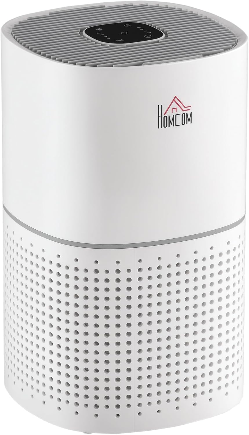 Luchtreiniger Homcom HEPA-, dim. 22 l x 22 b x 36 h cm - wit, CADR 225 m3/u, 50 W, met 4 snelheden, timer, ionisator, stille standby-modus