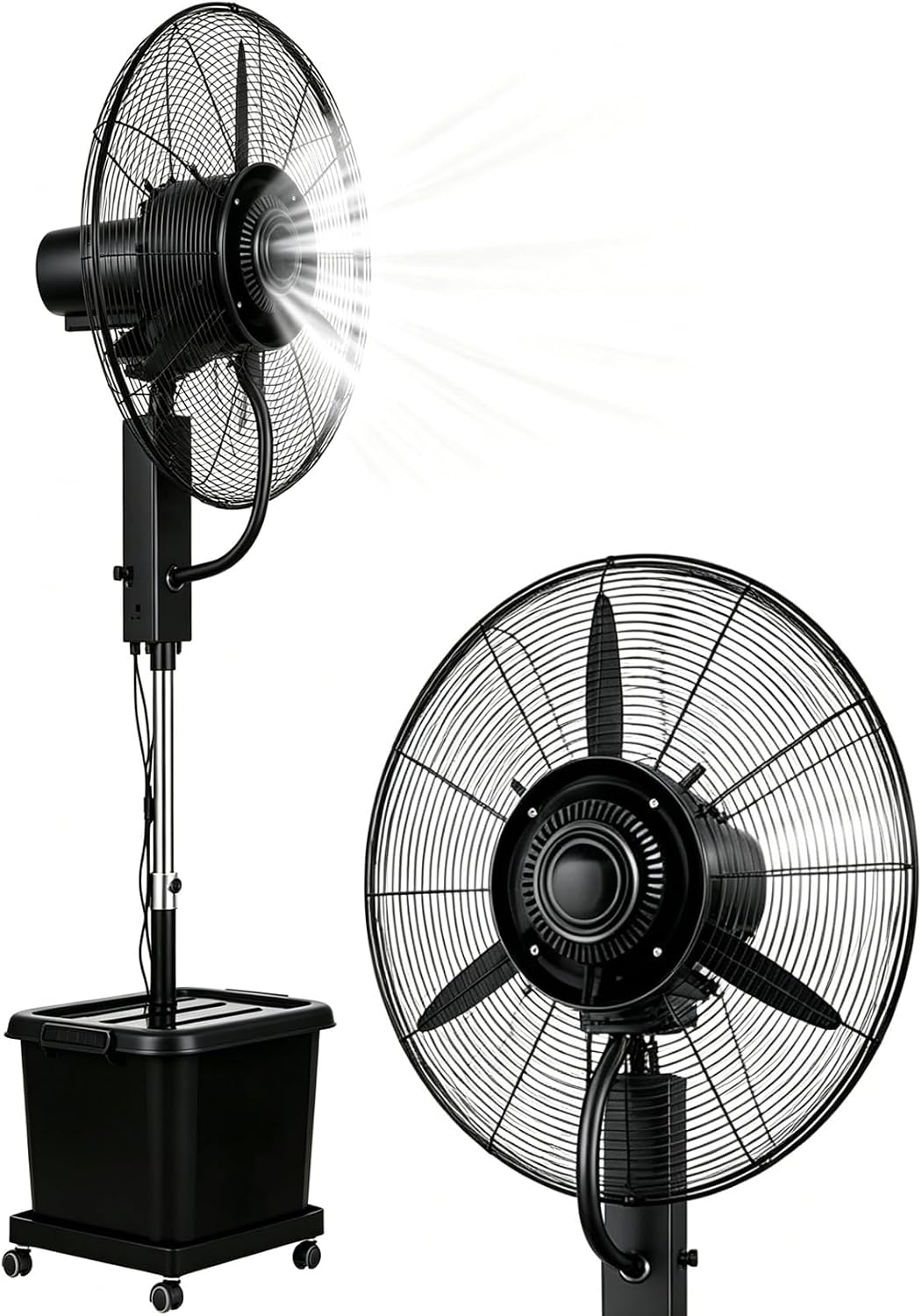 Mariych Ventilator Grote, met 3 snelheden, zwarte watertank van 42 liter, 90 ° oscillatie, (Diameter 81cm), verstelbare vernevelings ventilator, huis