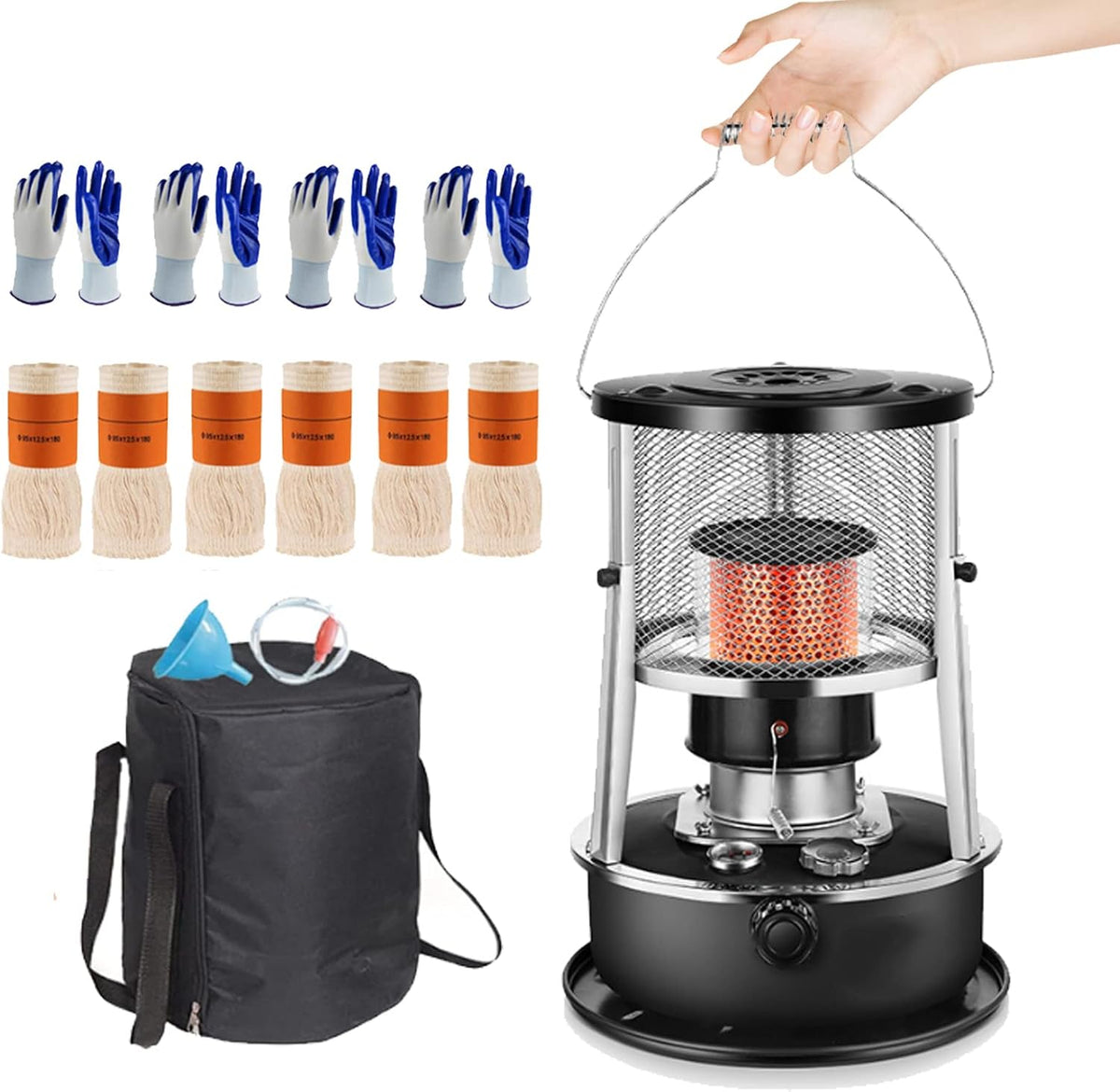 Elektrische kachel Jyssh Kerosine Kachelverwarmer, 4.5l Efficiënte Kampeerkachel, zwart, Voor Buiten, Draagbaar Kerosine Olieverwarmer, Met Stoofzak