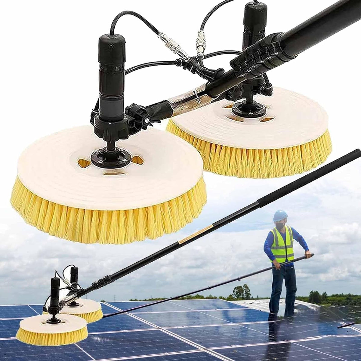 ZenSeFarin Raamreiniger Elektrische zonnepaneelreiniger, 70 cm roterende dubbele borstelkop, MainsElectricity-5.5M/18FT, telescopische wasmachine