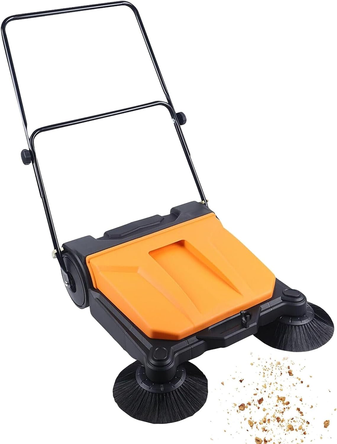 Veegmachines Wucioa Achterloop handduw vloerveger, 26,8 inch veegbreedte, 15L stofbak, opvouwbare vloerveegmachine, commerciële vloerplank veegmachine
