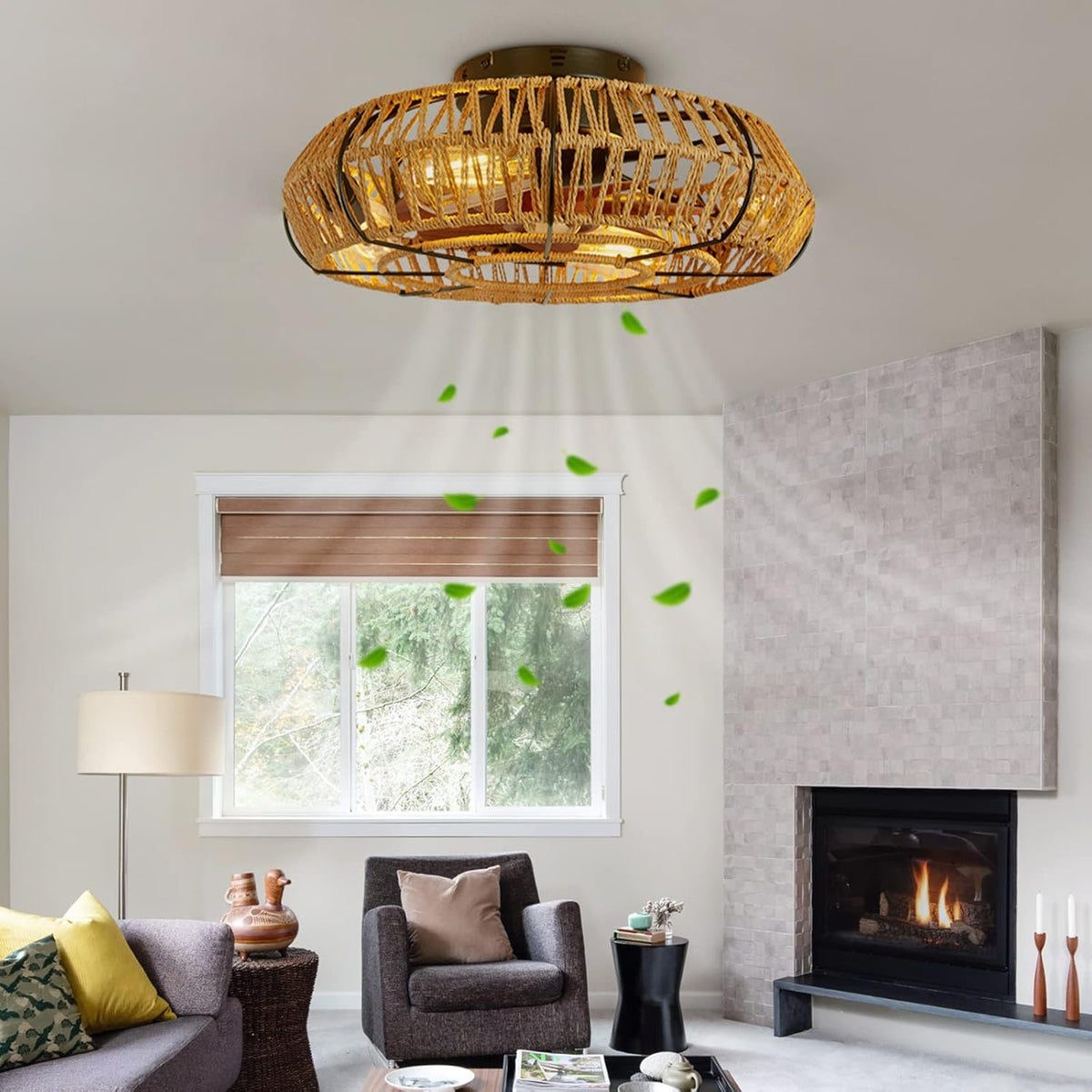 Ateez Ventilator Vintage Lamp Plafond, met 6 Snelheden, met Afstandsbediening, Omkeerbare Motor, Cage Plafond Ventilator net Licht, met Lamp