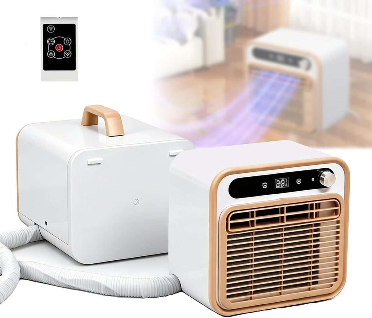 Yxyljoz Mobiele airco Stille koelunit van 1500 W, afstandsbediening en wifi. Lichtgewicht (13 kg), met 12-uurs timer en bediening via touchscreen