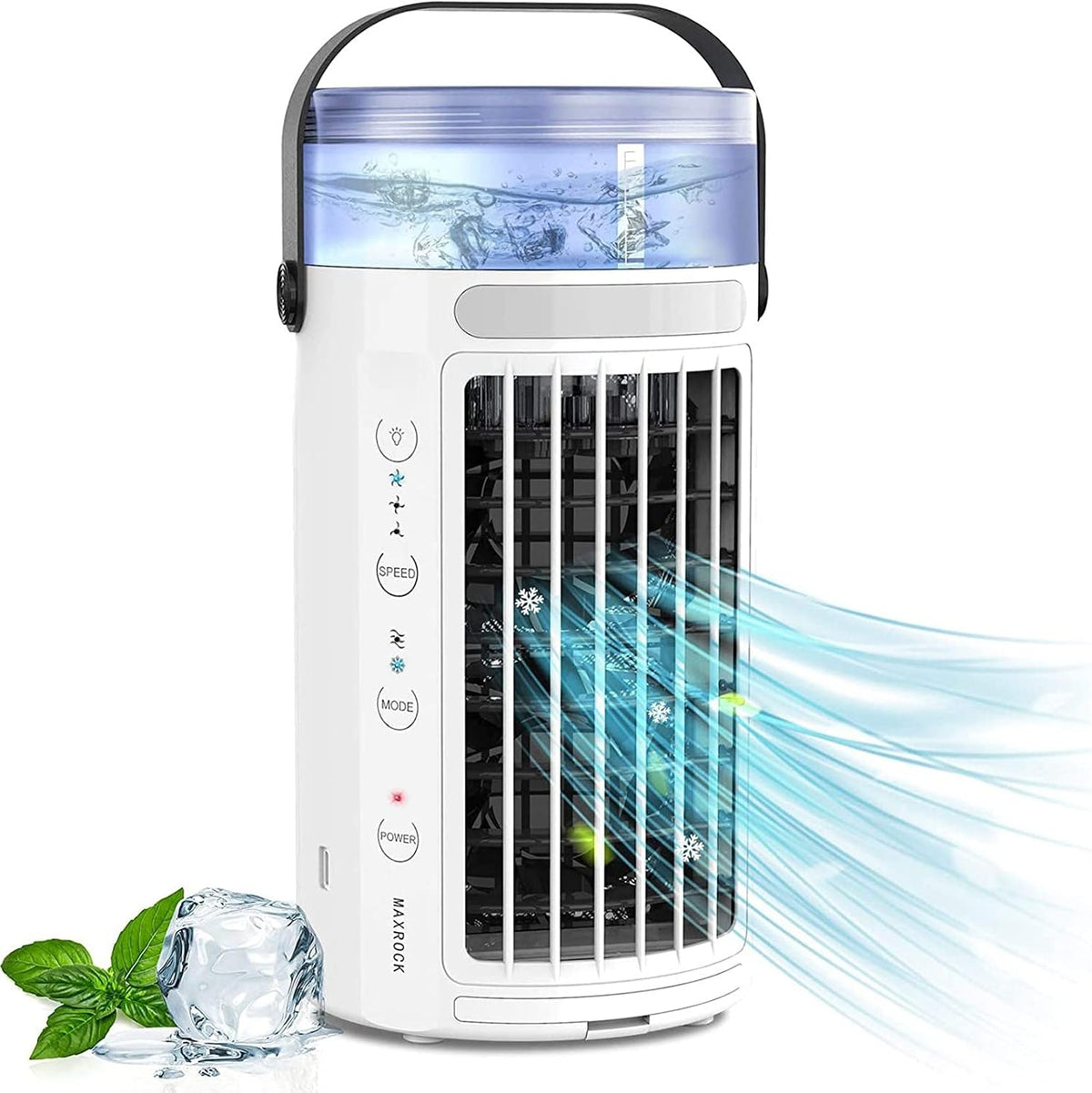 Mobiele airco Persoonlijke airconditioner, mini draagbare verdampingsluchtkoeler bureauventilator 7 kleuren LED-lichtbevochtiger, voor thuis buiten