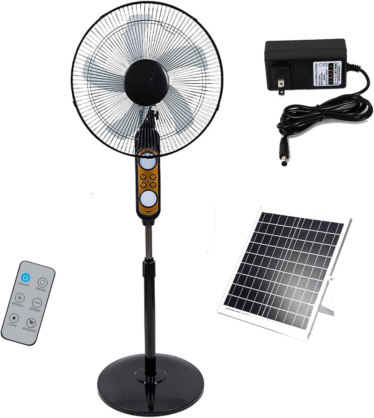 Hsplxyt Ventilator Voetstuk /zonne /Outdoor Camping Fan/draagbare vloer, 4-snelheid windsnelheid, met afstandsbediening, met nachtlampje