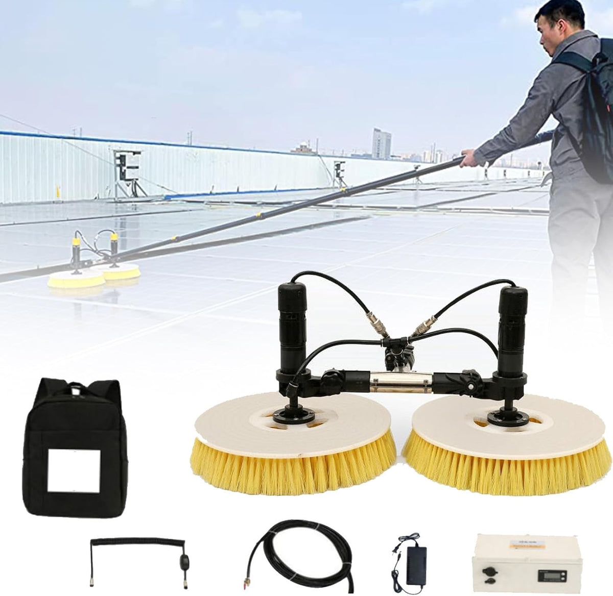 Wzlmz Raamreiniger Telescoopstang, voor zonnepaneelreiniging - 3,5 M/5,5 M/7,5 M Efficiënte elektrische borstel, automatische watersproeier (7,5 m)