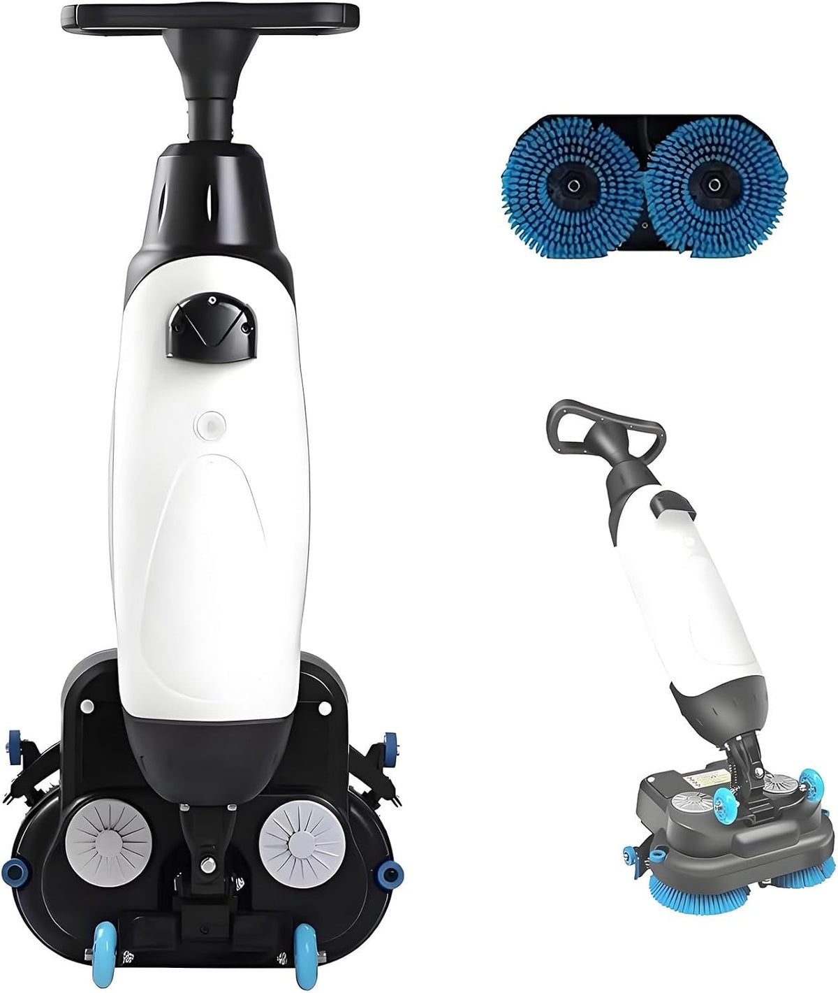 Cymyyds Polijstmachine Commerciële Vloerpolijstmachine, 43 Cm Reinigingsbreedte, Dubbele Borstels En 360° Draaibare Kop, Cementvloeren grijs, Tegels