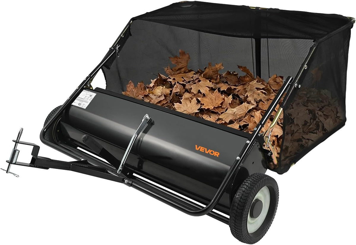 Vevor Veegmachines Slepen achter gazonveegmachine, 44 inch trek achter gazonveger, 25 cu. ft grote capaciteit blad- en grasverzamelaar, voor tuin