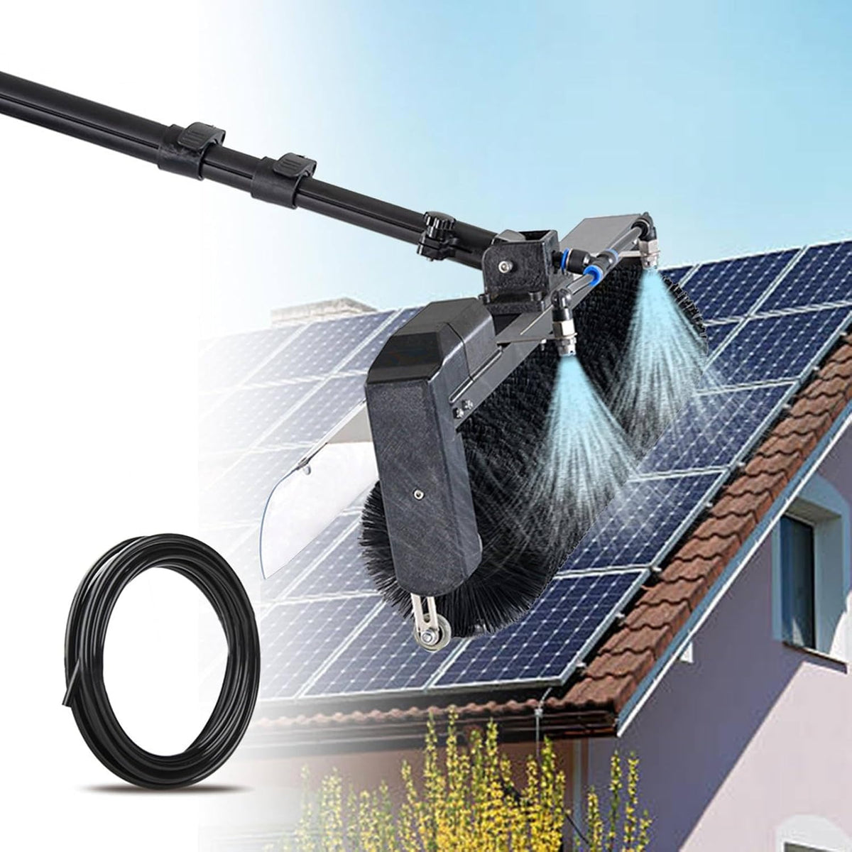 Ylanmei Schoonmaken en stofzuiger Speciale dakwaterborstel, 7.5M, voor het reinigen van zonnepanelen, telescopische paal, reiniger, voor buiten