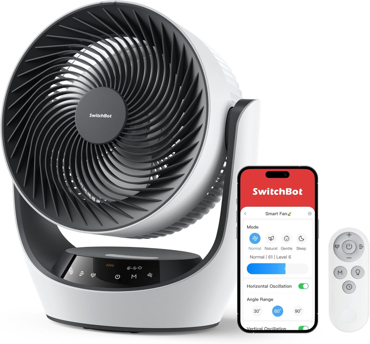 Ventilator SwitchBot Circulatieventilator, Krachtige en stille USB-bureauventilator 24 dB, 9-uurs timer, 4 standen, Werkt