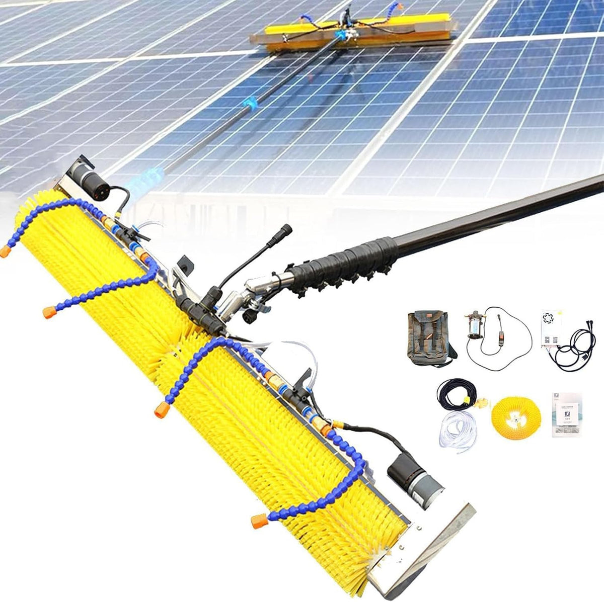 Ddzjtpp Raamtrekker Zonnepaneel Reiniging Telescopische Staaf, 100cm Rolborstel Automatische Buiten Reinigingsgereedschappen Ramenreiniger, 3m/9.84ft