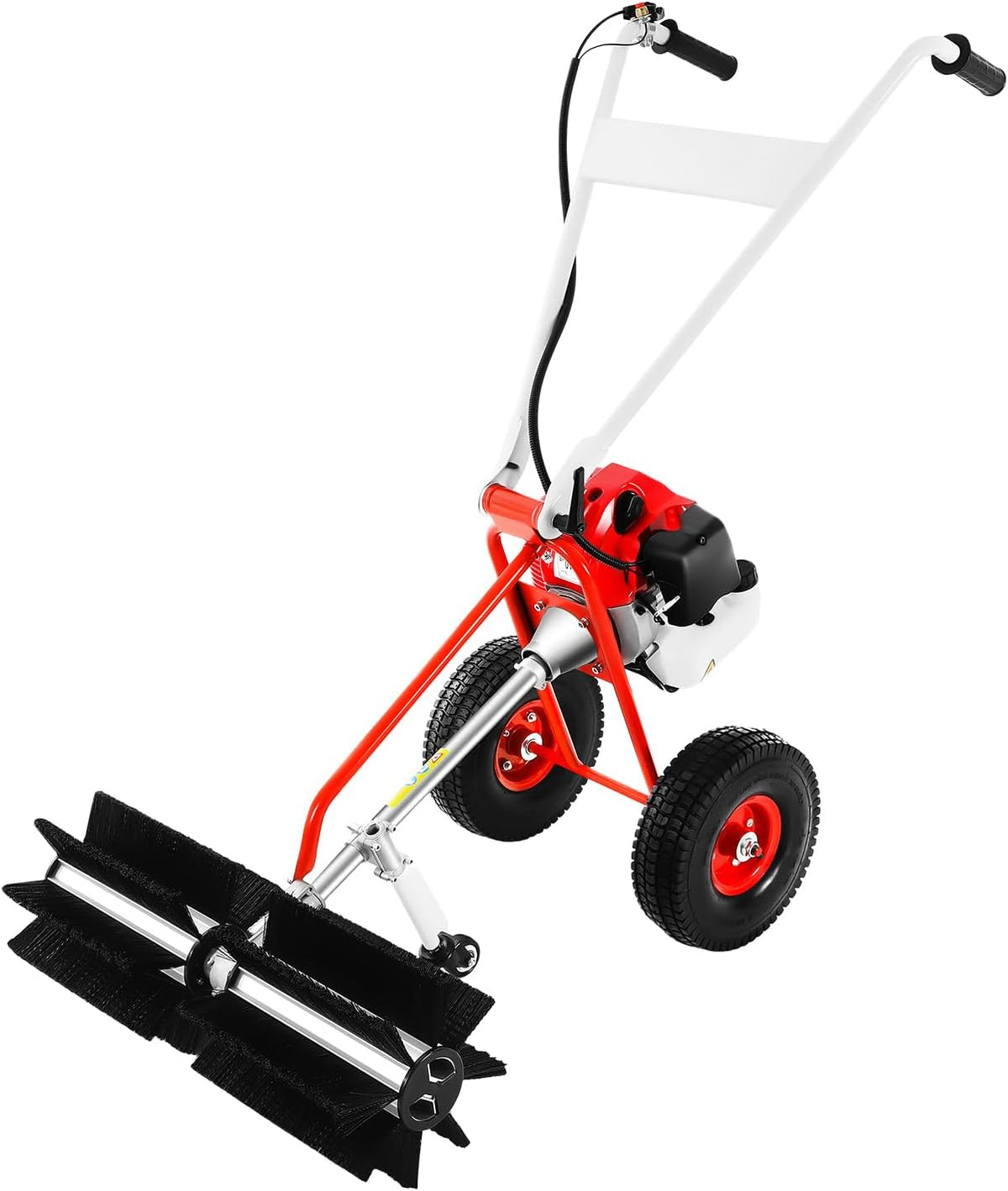 Xiayuhe Veegmachines Veegmachine benzine-bezem, 1,25 kW motorbezem, 8500 rpm, draagvermogen van 100 kg, 1,7 pk, 23,62 inch tandbreedte, rood, zwart