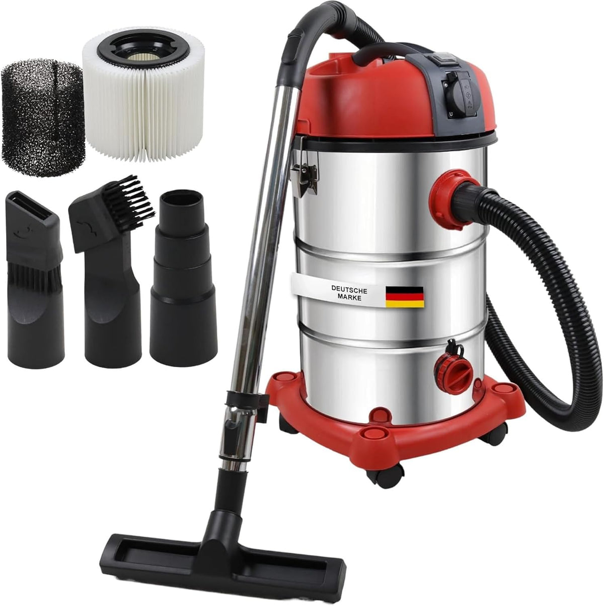 Stahlmann Nat- en droogzuiger VAC3300 Industriële stofzuiger, krachtige 3300 W, 30 liter tank, zonder zak, nat-/droogzuiger, geïntegreerd stopcontact